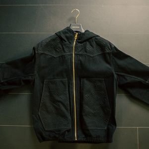 Louis Vuitton Monogram Detail Hooded Denim Jacket